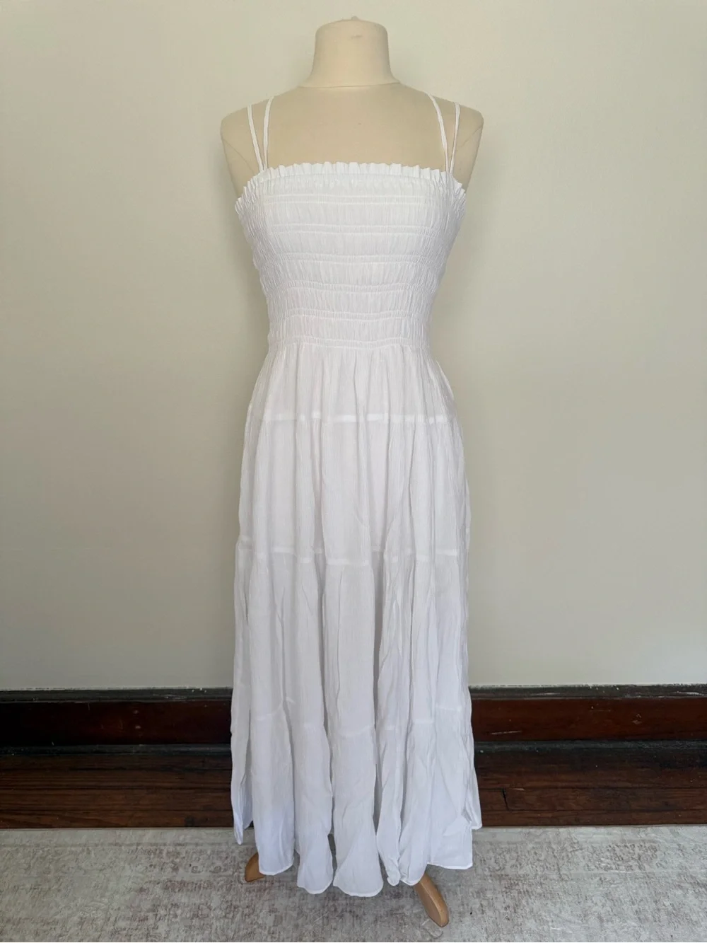Abercrombie & Fitch White Smocked Maxi Dress with Double Straps